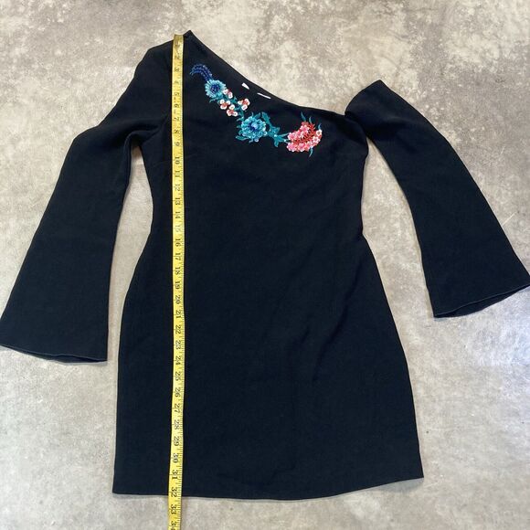 Rachel Zoe Dress 4 Black Harper Floral Sequins Off Shoulder Bell Sleeve Mini - Picture 6 of 12